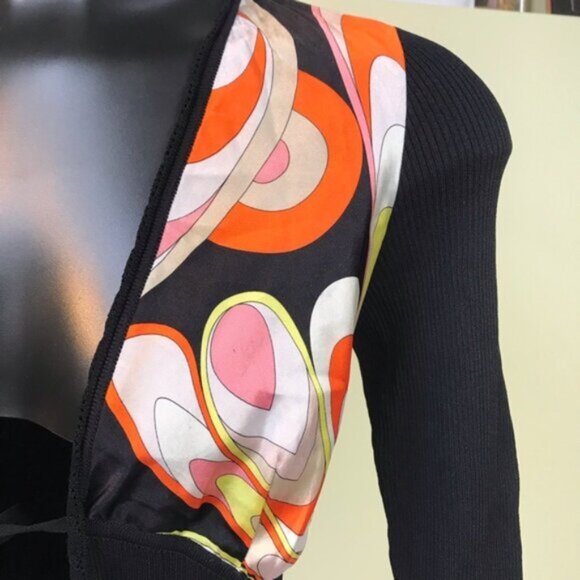 EMILIO PUCCI Silk Graphic Abstract Print Tie Front Cardigan Knit Sweater Top 8 - Picture 4 of 16